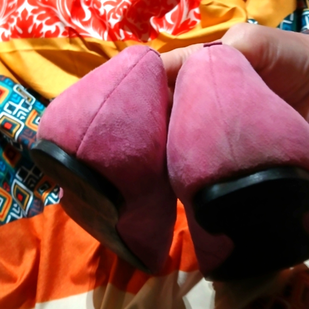 Pink and Red Button-Embellished Suede Women's Ballet Flats Size 9 - Picture 4 of 5